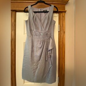 Adrianna Papell Womens Silver Shimmer Dress Sz 6 Rosette Detail Front Cocktail